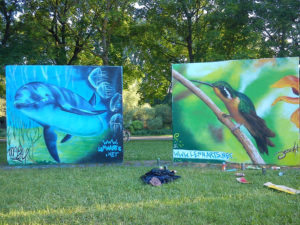Graffiti Delphin und Kolibri