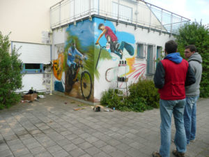 Graffitiauftrag Wand in Bearbeitung