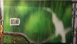 Graffiti Leinwand Entstehung Tucan im Regen