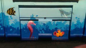 Graffiti Fassadengestaltung Unterwasser Korallen Fische Seepferdchen