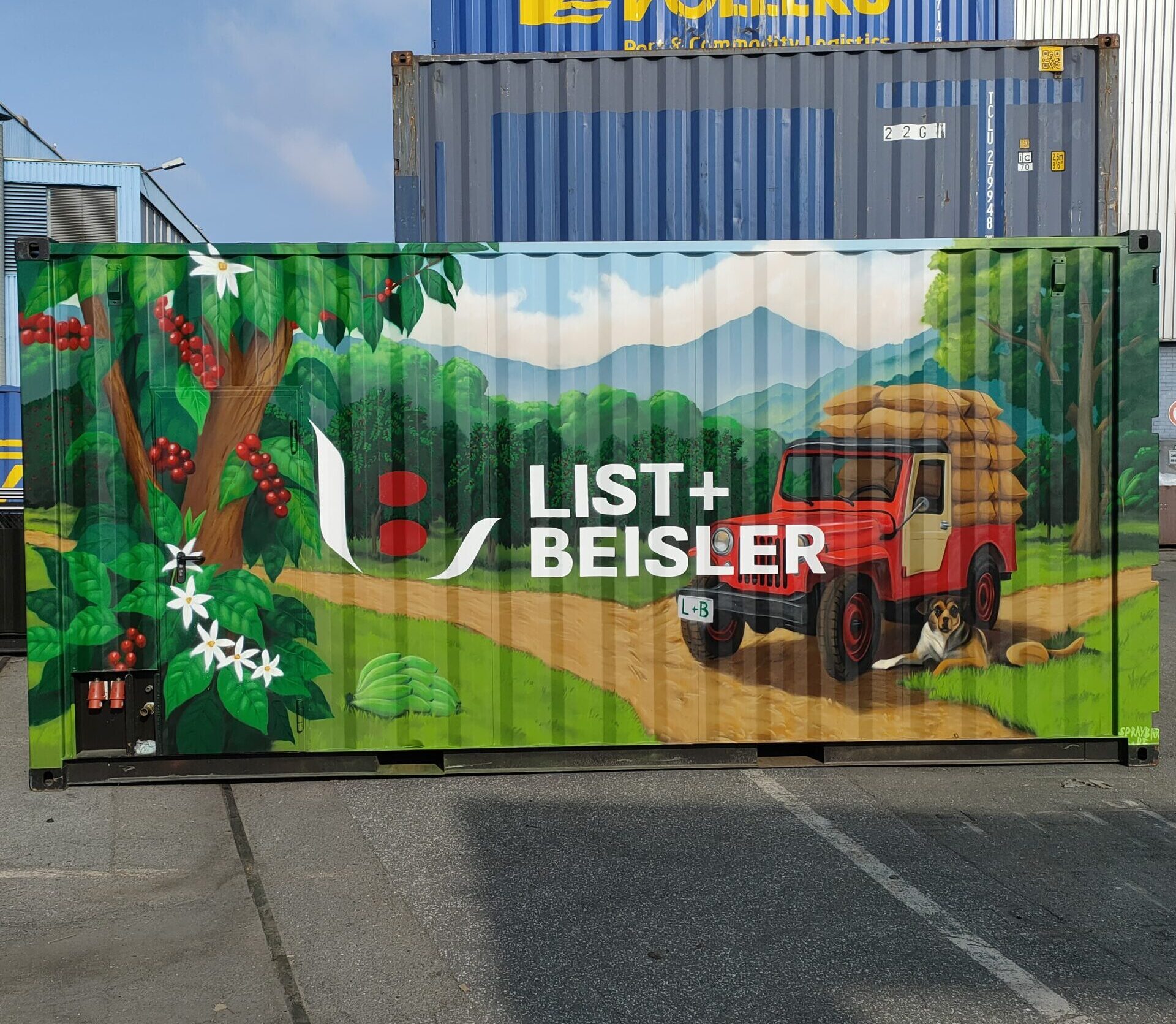 Messecontainer-Gestaltung für List + Beisler – Kaffeeplantagen-Motiv von Spraybar